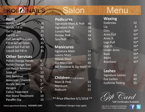 Salon Menu Koi Nails Nail Salon Ellicott City Md