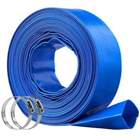 VEVOR Backwash Hose 50 ft. x 2 in. PVC Flat Discharge Hose with Clamps ...