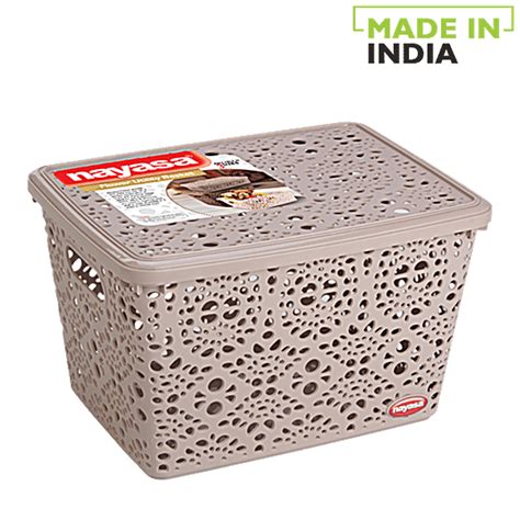 Buy Nayasa Flower Utility Plastic Basket Big Beige Online At Best