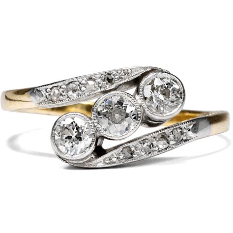 Drei Mal Ja Antiker Ring Mit Drei Diamanten In Platin Gelbgold