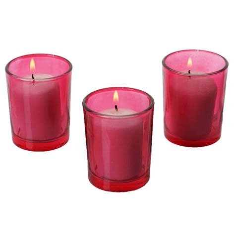 12 Pack White Votive Candles With Red Votive Holders Efavormart