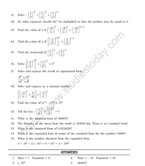 Class Math Worksheets And Problems Exponents And Powers Class