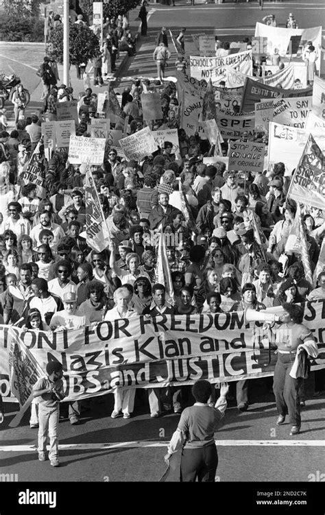 Civil Rights Groups Carrying Signs March Through The Streets Of