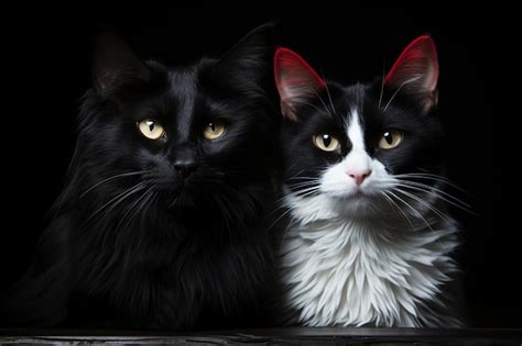 Premium Ai Image Two Black And White Cats Sitting Together