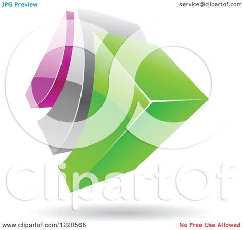 Clipart Of A 3d Abstract Purple Green And Chrome Logo Royalty Free