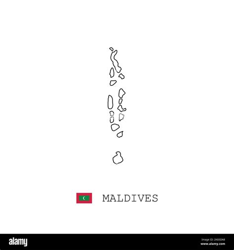 Maldives Vector Map Outline Line Linear Maldives Black Map On White