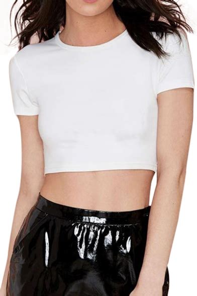 White Plain Short Sleeve Round Neck Cropped T Shirt