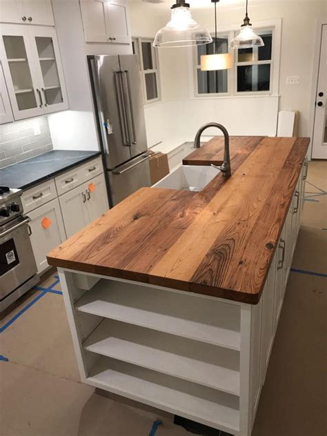 Custom Wormy Chestnut Island Kitchen Reclaimed Wooden Butcher Block