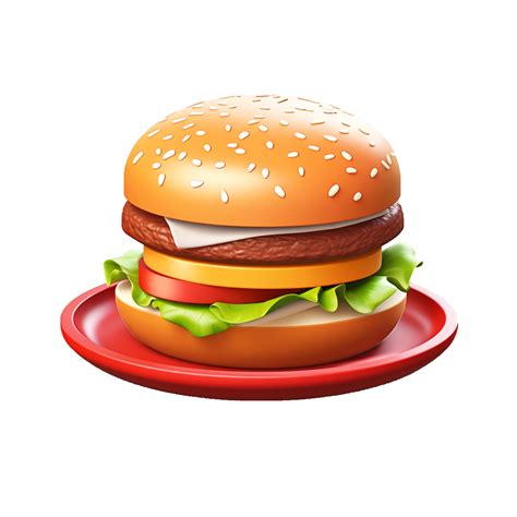 Hamburger In Red Plate 3d Clay Icon Ai Generative 27360090 Png