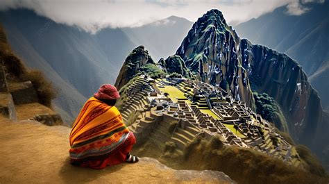 Woman Sitting On The Slope Of A Mountain In Peru A Woman Wearing A Hat ...