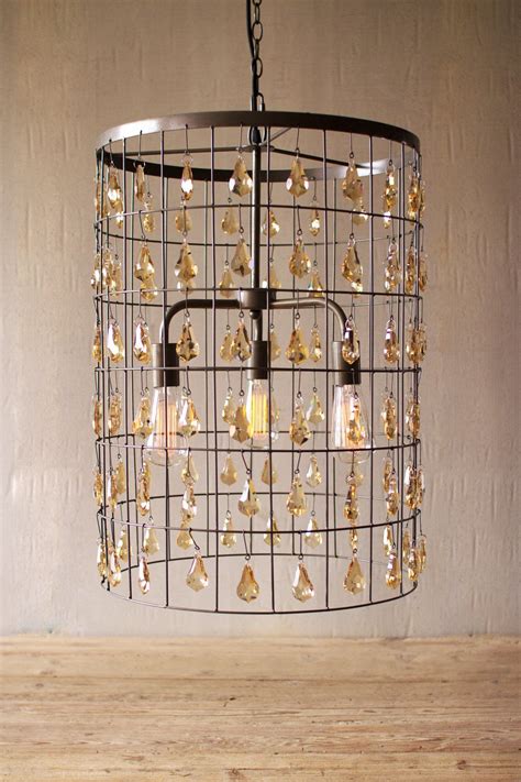 Kalalou Large Cylinder Pendant Light With Amber Gems Cylinder Pendant