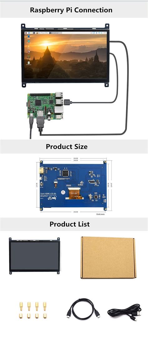 Raspberry Pi 4B LCD Capacitive Touch Screen 7 Inch HDMI HD Display USB