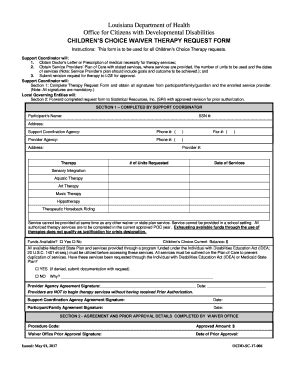 Fillable Online New Dhh Louisiana Cc Waiver Request For Therapy