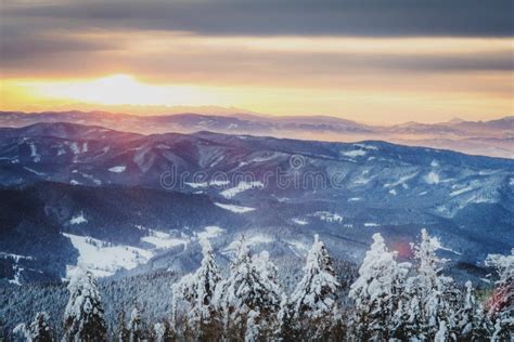 Sunrise in snowy mountains stock image. Image of outdoor - 111538985