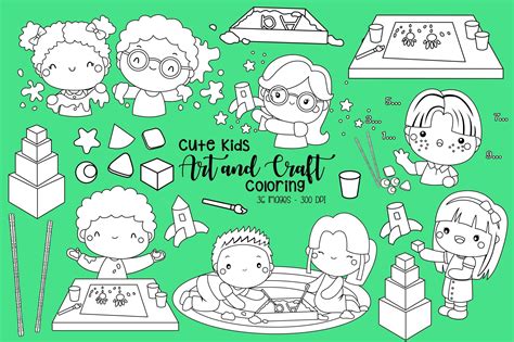 Cute Kids Art And Craft Clipart Coloring Graphic By Inkley Studio