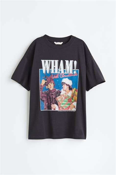 Oversized Printed T Shirt Dark Grey Wham Ladies Handm Gb