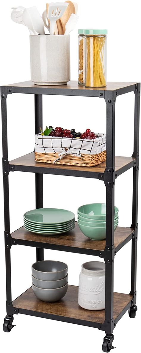 Mind Reader Woodland Collection Rolling 4 Tier Cart Utility Cart Bar