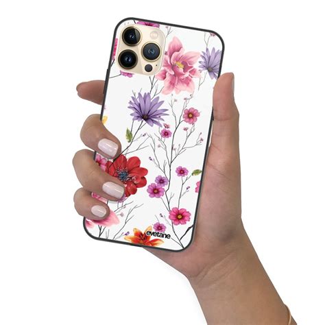 Sur Coque Soft Touch Glossy Pour Iphone Pro Fleurs