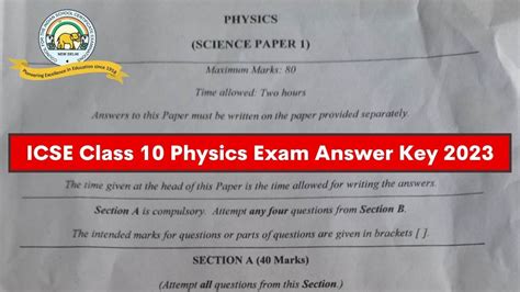 Icse Class 10 Physics Paper Answer Key 2023 And Question Paper Download Pdf