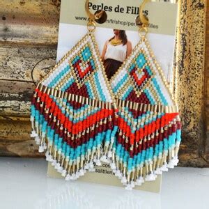 Boucles D Oreilles Triangle Graphique Franges Tissage Etsy France