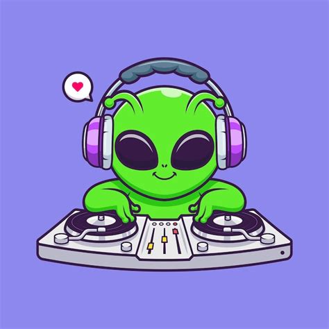 Free Vector | Cute Alien Playing Dj Electronic Music With Headphone ...