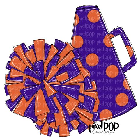 Cheerleading Megaphone And Poms Purple And Orange Png Cheerleading