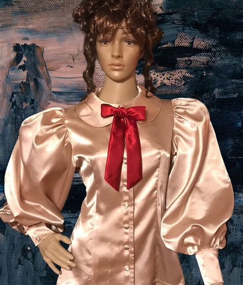 Nude Peter Pan Collar Satin Blouse In Sizes Women XS S M L XL XL XL