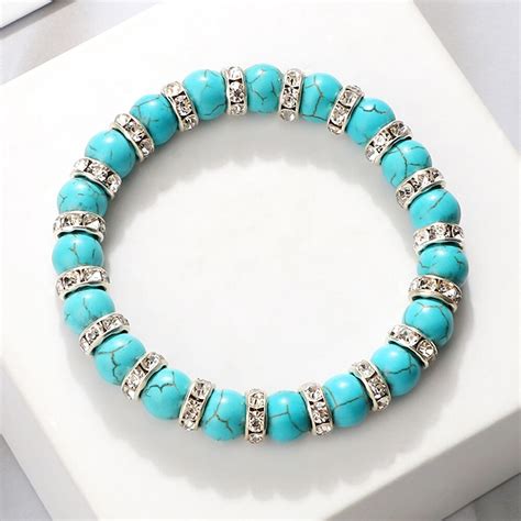 Pulsera De Cuentas Azules Para Mujer Brazalete El Stico De Cristal De