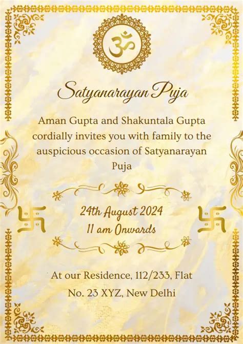 Free Satyanarayana Pooja Invitation Card Eternal Templates