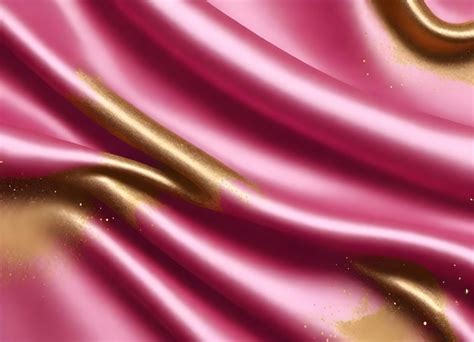 Pink Satin Fabric With Gold Glitter Accents Flowing With Soft Folds And