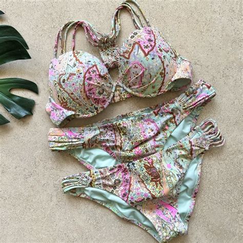 Victoria S Secret Swim Three Piece Metallic Paisley Macrame Victorias Secret Bikini And