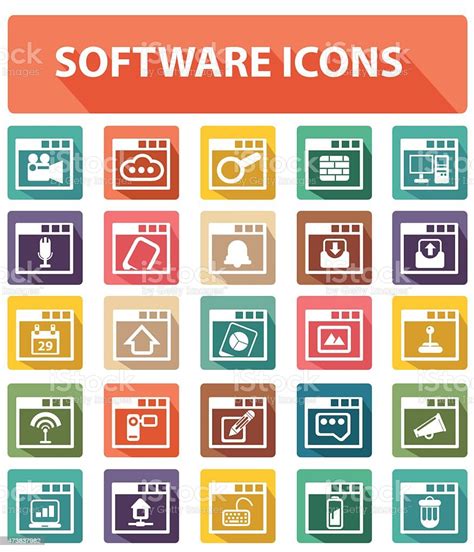 Software Icon Set Flat Design Colour Version Clean Vector Stock