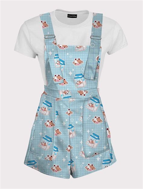 Kawaii Cow Print Overalls Fun Kawaii Aesthetic Overall Shorts