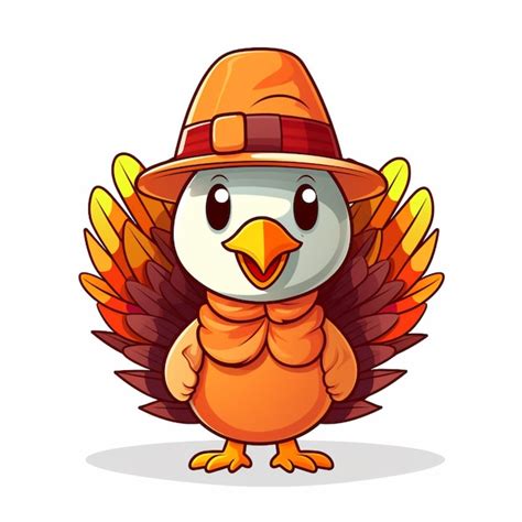 Premium AI Image Cartoon Turkey Wearing A Pilgrim Hat And Scarf