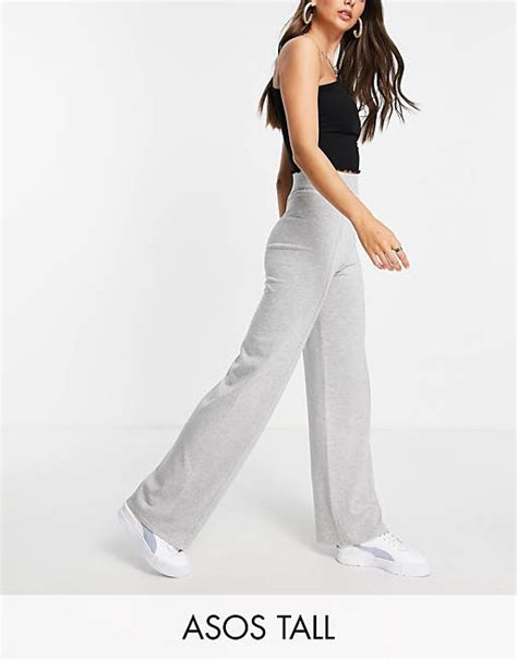 Asos Design Tall Co Ord Knitted Wide Leg Trouser With Front Seam Detail In Grey Marl Asos