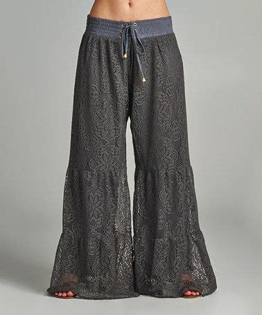 Charcoal Floral Lace Overlay Tiered Palazzo Pants Womens Palazzo