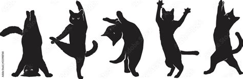 black cat silhouette jumping and standing Stock Vector | Adobe Stock