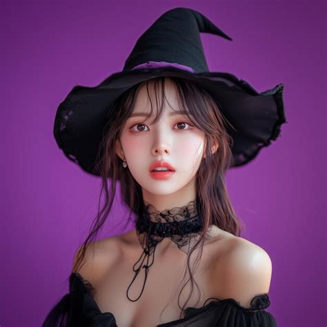 A Asian Woman Wearing A Black Hat With A Purple Background Generated Ai