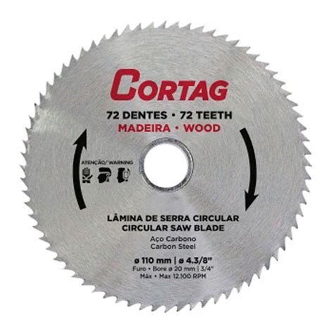 Disco De Serra Corte Madeira Mdf 72dentes 110x20mm Cortag Shopee Brasil