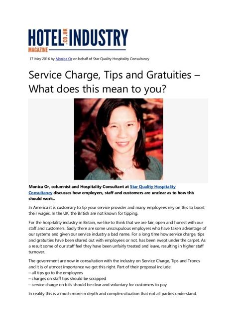 Service Charge, Tips and Gratuities - 17 May 2016