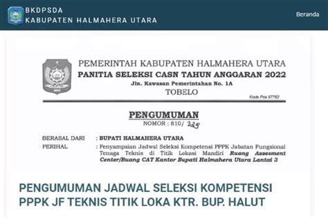 Jadwal Dan Titik Lokasi Seleksi PPPK Tenaga Teknis Tahun 2022 Kabupaten