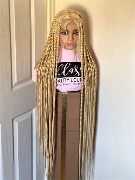 READY TO SHIP Blonde Knotless Braided Wig Long Wig Full Lace Box Braids