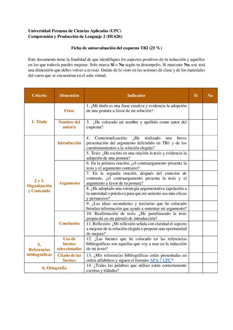 11ab Ficha de autoevaluación de esquema TB2 Universidad Peruana de