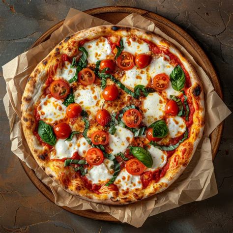 Pizza Margarita Margherita With Cherry Tomatoes Tomato Sauce Green