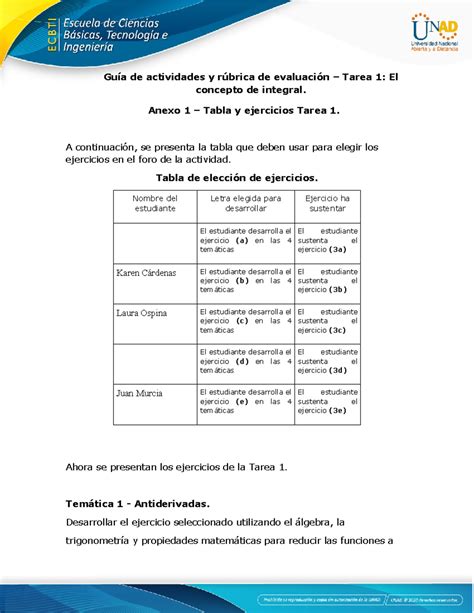 Anexo 1 Tabla Y Ejercicios Tarea 1 Guía De Actividades Y Rúbrica De Evaluación Tarea 1 El