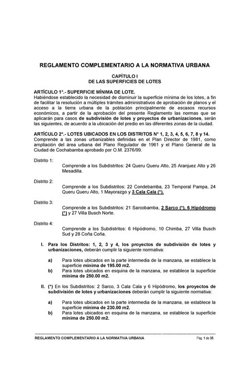 Reglamento Complementario A LA Normativa Urbana Normativa De