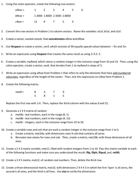 Solved Using The Colon Operator Create The Following Row