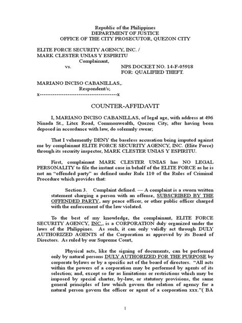 Cabanillas Counter Affidavit Pdf Complaint Crime And Violence