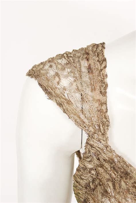 Vintage 1930 s Metallic Gold Lamé Lace Nude Illusion Bias Cut Old Hollywood Gown For Sale at