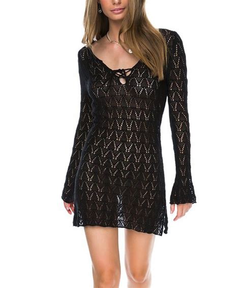 Womens Knit Cover Up Swimsuit Beach Bikini Long Sleeve Coverups Onesize Black Cf Y Kdt